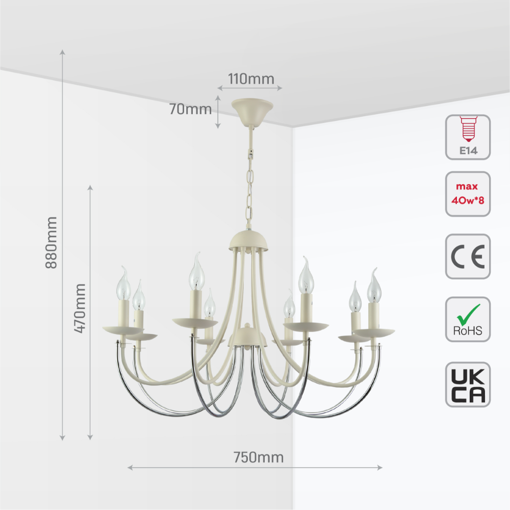 Size and tech specs of Contour Cascade Dual Tone U-Shape Chandelier Ceiling Light | TEKLED 159-17975