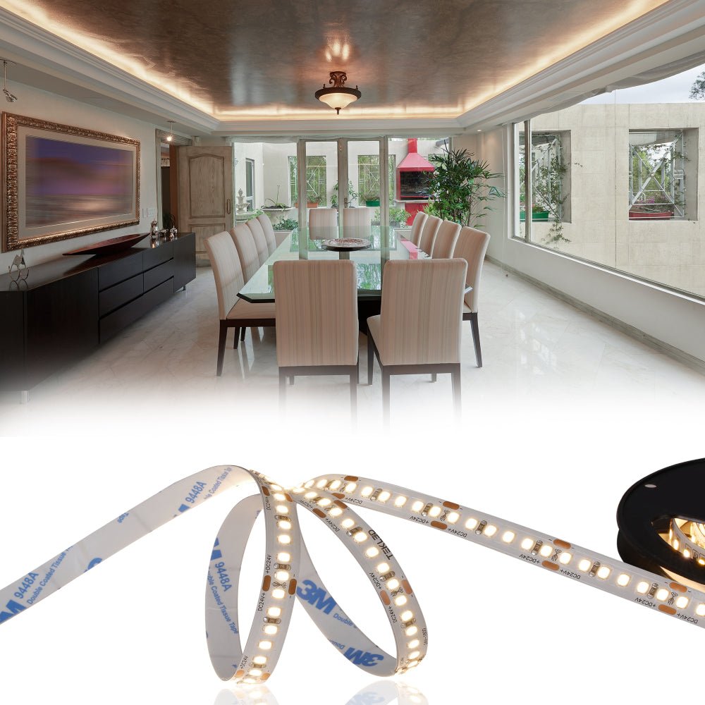 Coving ceiling cornince and baseboard application of LED Strip Light 180pcs 2835 LED 10W 2A 24Vdc 10mm 5m IP20 3000K Warm White 4000K Cool White 6500K Cool Daylight | TEKLED 582-032724