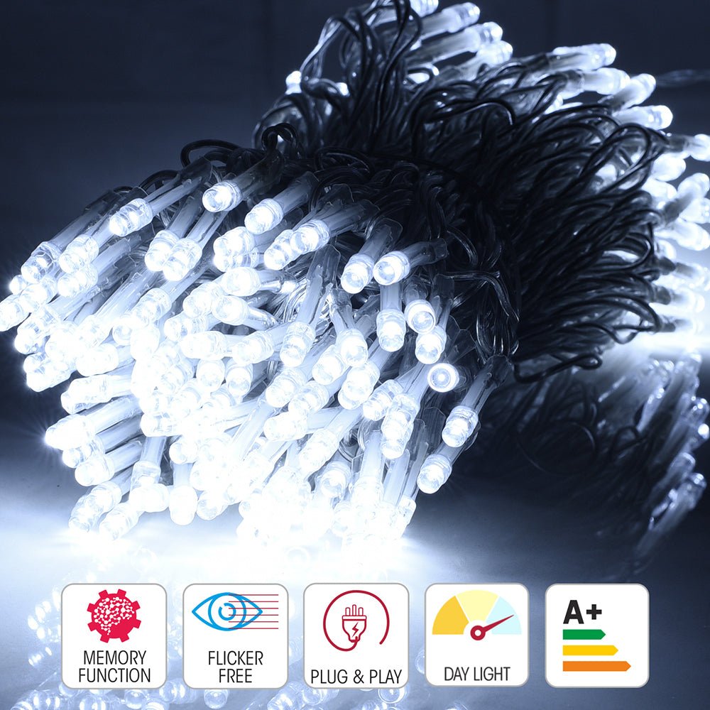 Product close up of Crater LED String Light 200 LEDs 25m with Power Adaptor Cool White LED String Light