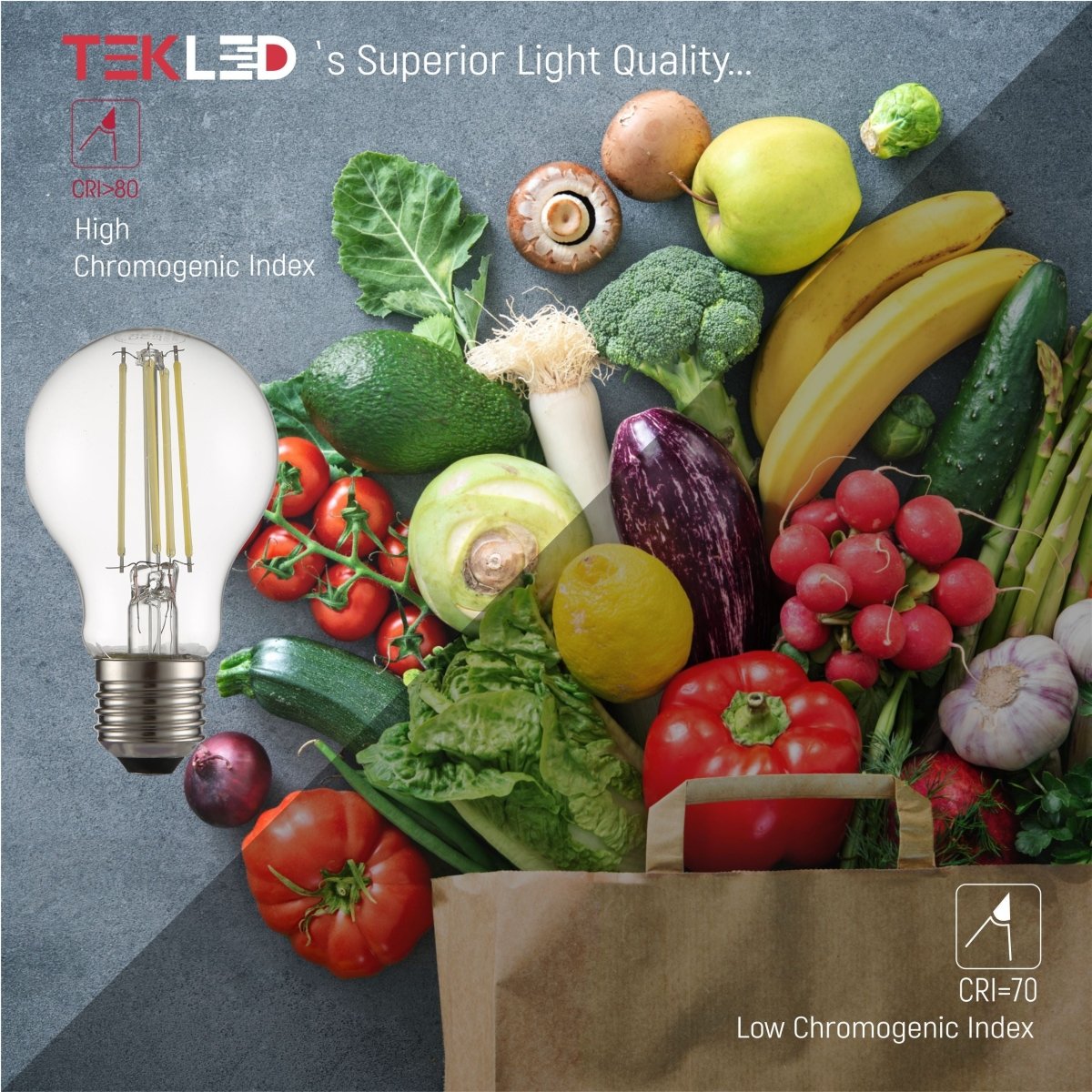 Comparison of CRI of LED Filament Bulb A60 GLS E27 Edison Screw 6.5W 806lm Cool Daylight 6500K Clear Pack of 4 | TEKLED 583-150064