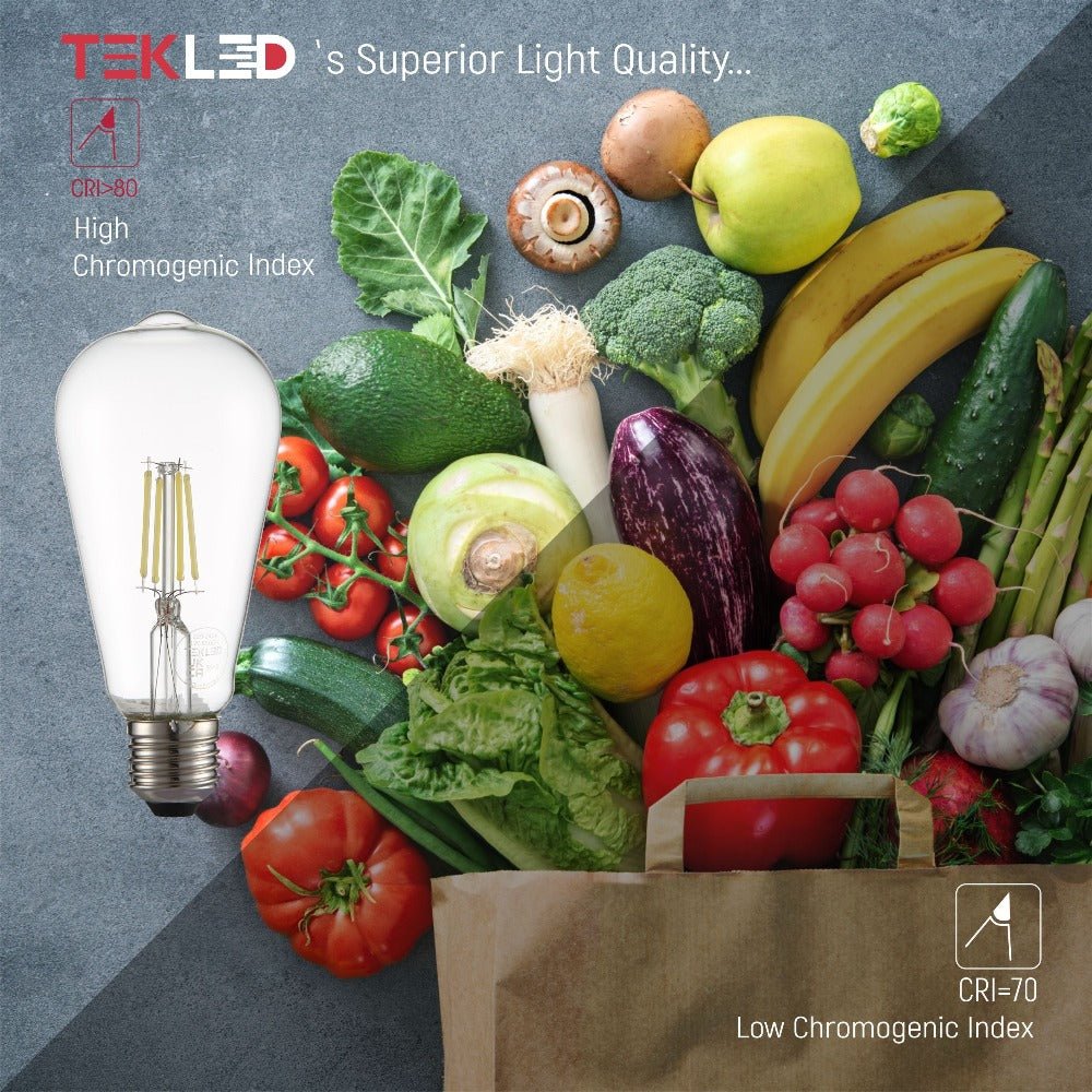 Comparison of CRI of LED Filament Bulb ST64 Edison E27 Edison Screw 4W 470lm Cool Daylight 6500K Clear Pack of 4 | TEKLED 583-150284