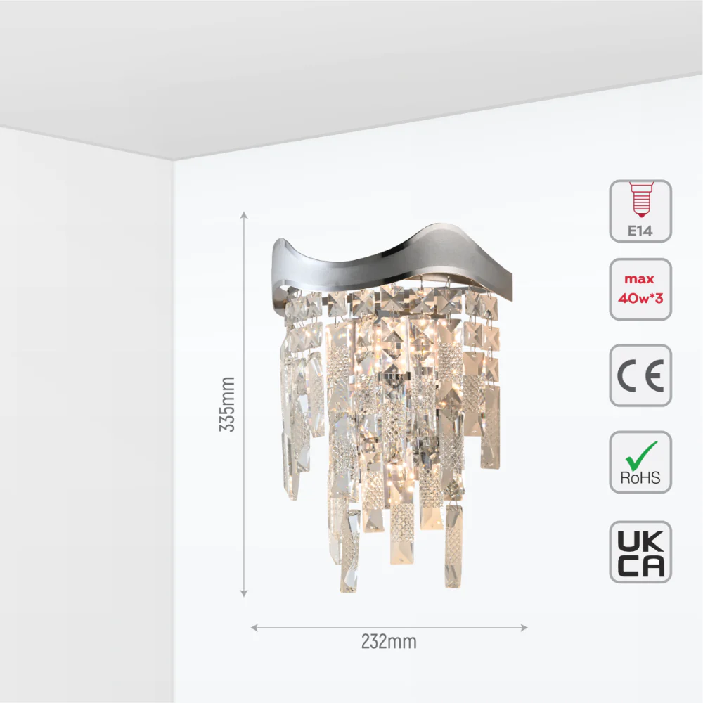 Size and tech specs of Crown Crystal Chandelier Wall Light | TEKLED 151-19958