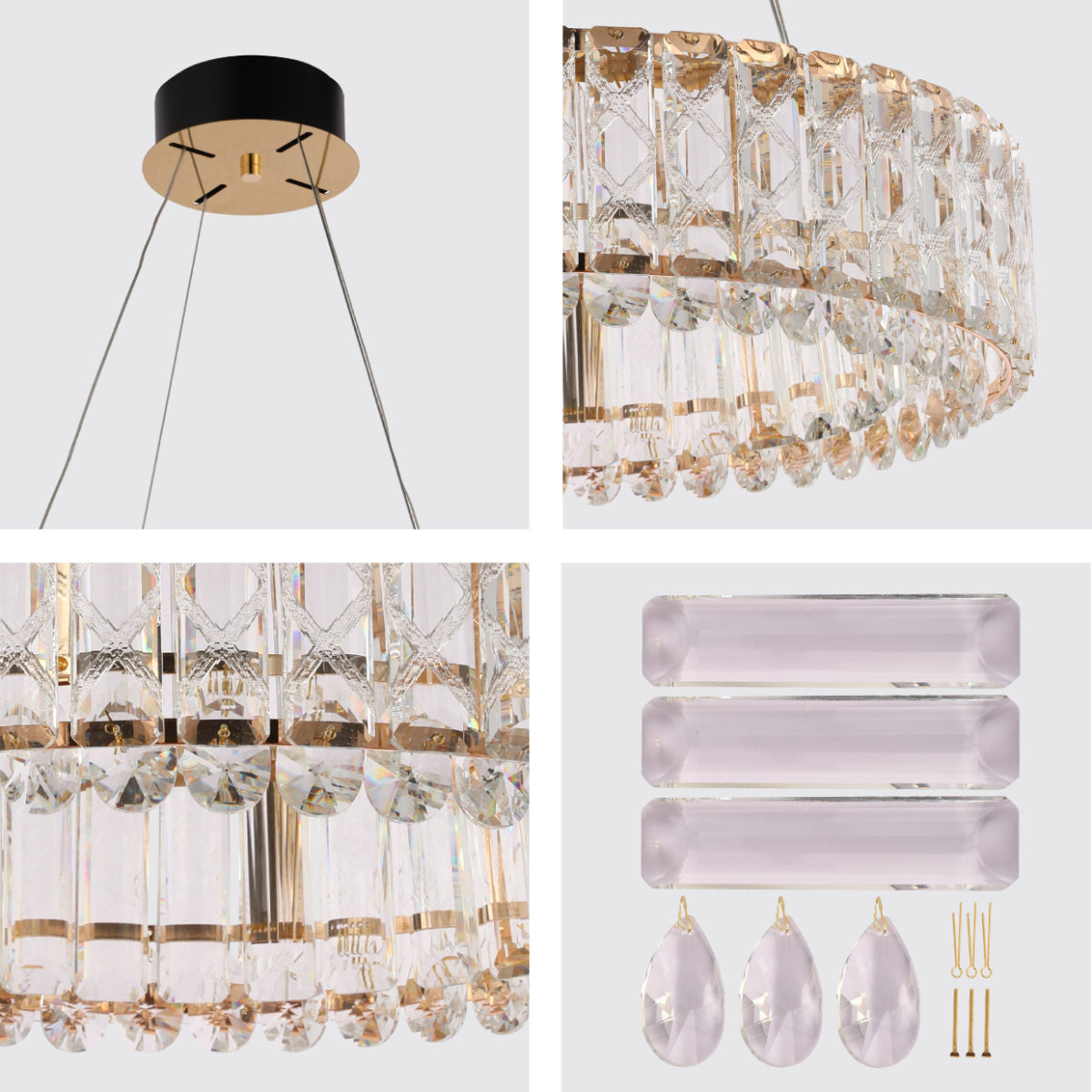 Close shots of Crystal Gold Pendant Chandelier Light with Remote Control 159-18215