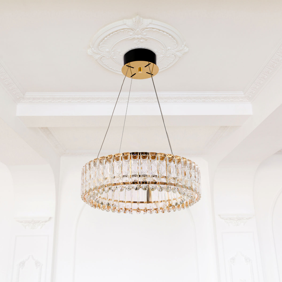 Crystal Gold Pendant Chandelier Light with Remote Control 159-18215 in play