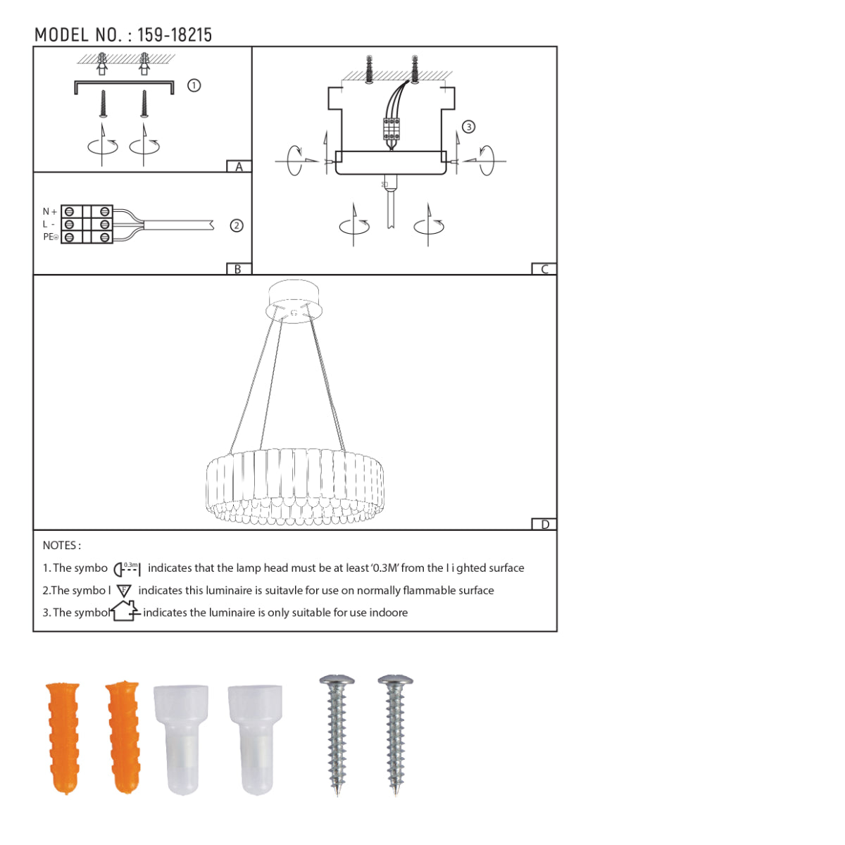 Technical specs of Crystal Gold Pendant Chandelier Light with Remote Control 159-18215