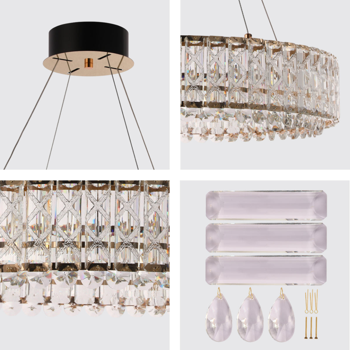 Close shots of Crystal Gold Pendant Chandelier Light with Remote Control 159-18216