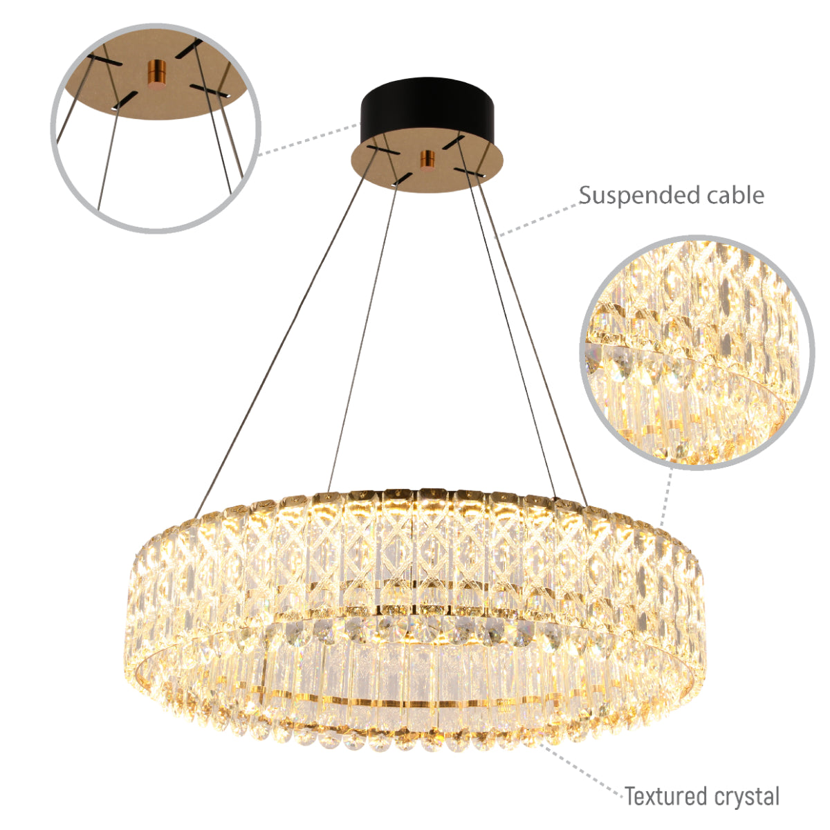 Lighting properties of Crystal Gold Pendant Chandelier Light with Remote Control 159-18216