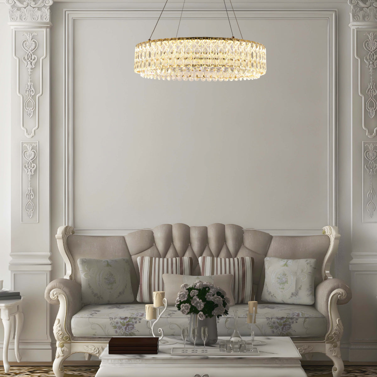 Where to use Crystal Gold Pendant Chandelier Light with Remote Control 159-18216
