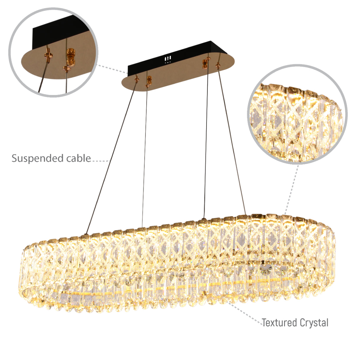 Lighting properties of Crystal Gold Pendant Chandelier Light with Remote Control 159-18217