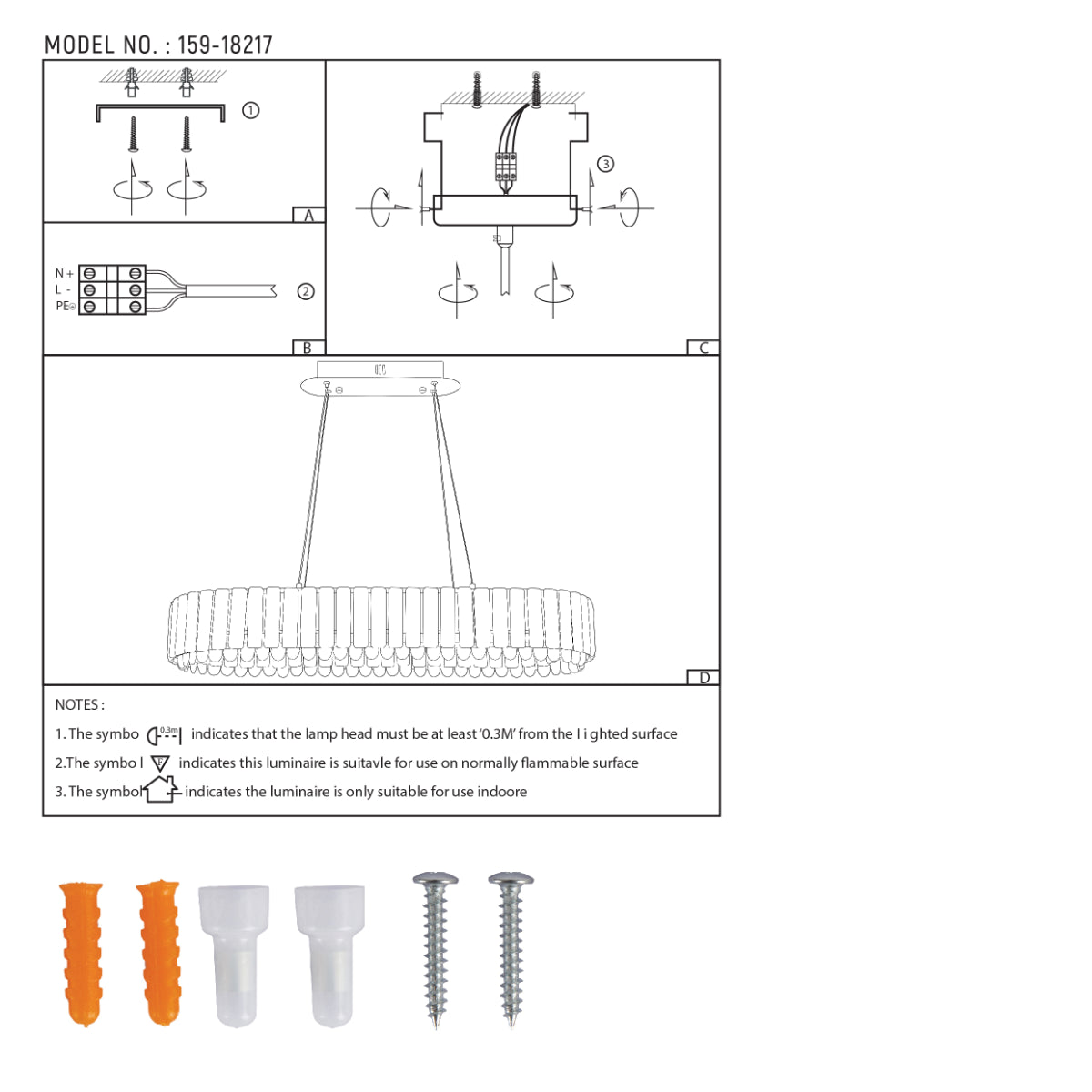 Technical specs of Crystal Gold Pendant Chandelier Light with Remote Control 159-18217