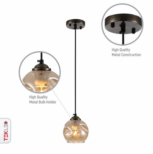 Features of amber glass dome antique brass metal pendant light e27