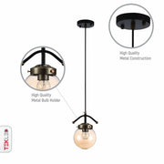 Features of amber glass globe black and antique brass pendant light e27