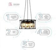 Features of black caged metal amber cylinder glass chandelier with 3xe27 fitting