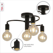 Features of black metal ceiling light with 4xe27 fitting