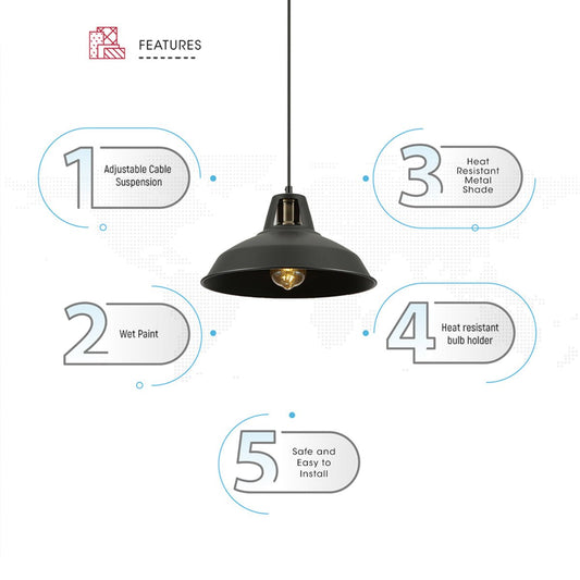 Close up shots of Black Metal Step Pendant Ceiling Light with E27 | TEKLED 150-15034
