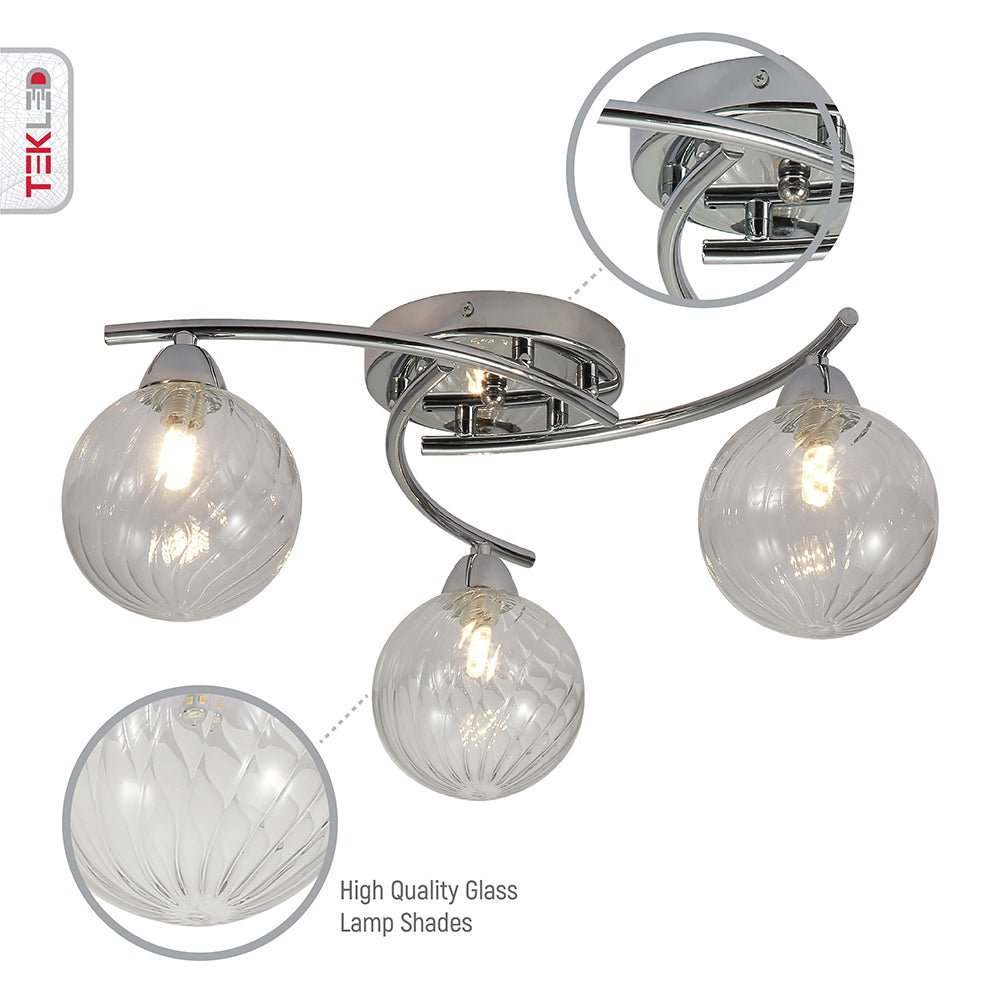 Features of chrome metal clear glass ceiling light with 3xg9 fitting