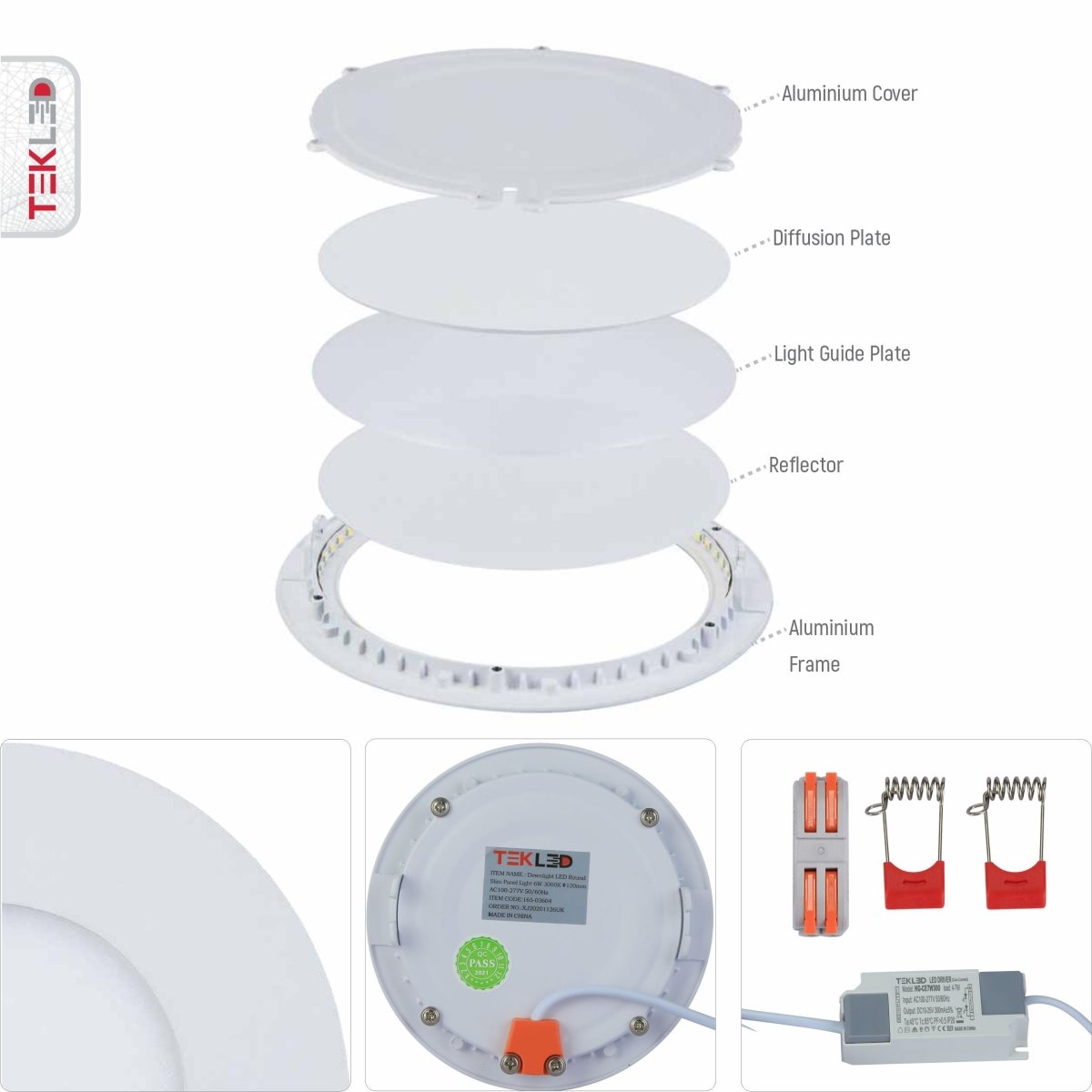 Features of downlight led round slim panel light 6w 3000k warm white d120mm