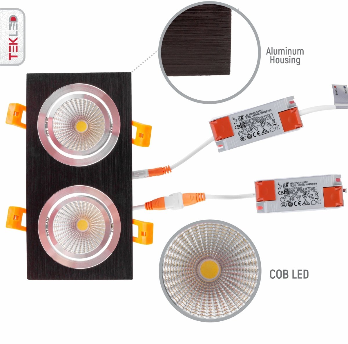 Detailed images of LED Recessed Downlight 2X10W Cool White 4000K Black IP20