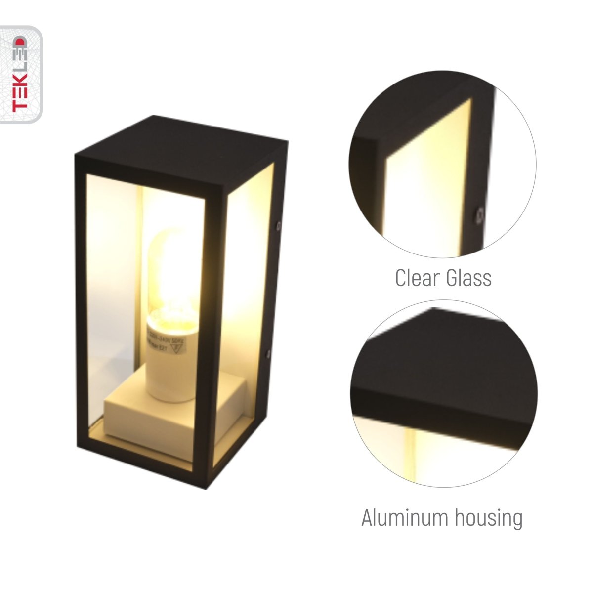 Design closeup image of Modern Lantern Cuboid Wall Lamp Upward Base Grey&White Clear Glass E27