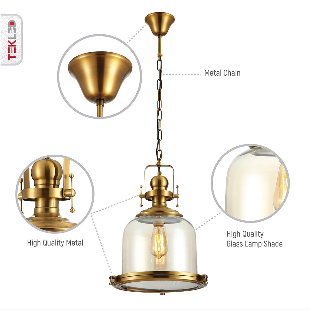 Features of golden bronze metal amber glass cylinder pendant light sealed with e27 fitting