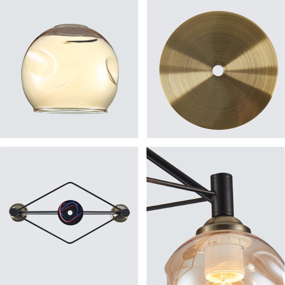 Details of Amber Bell Glass Black Metal Semi Flush Ceiling Light | TEKLED 158-19886