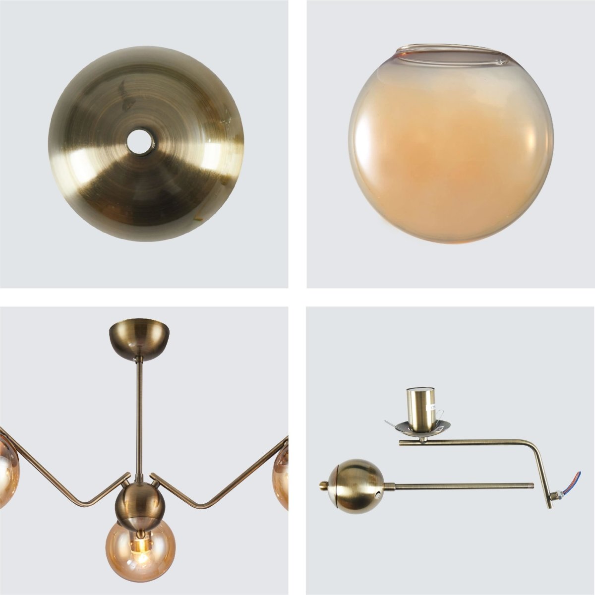 Details of Amber Cone Glass Antique Brass Metal Spider Semi Flush Ceiling Light | TEKLED 159-17188