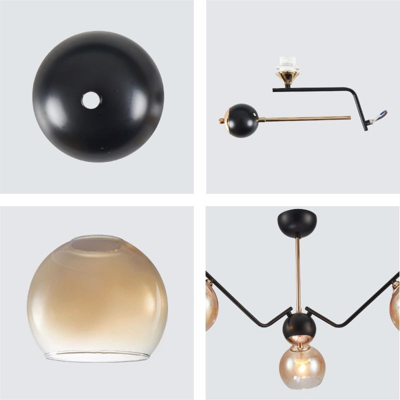 Details of Amber Cone Glass Black Gold Metal Spider Semi Flush Ceiling Light | TEKLED 159-17182