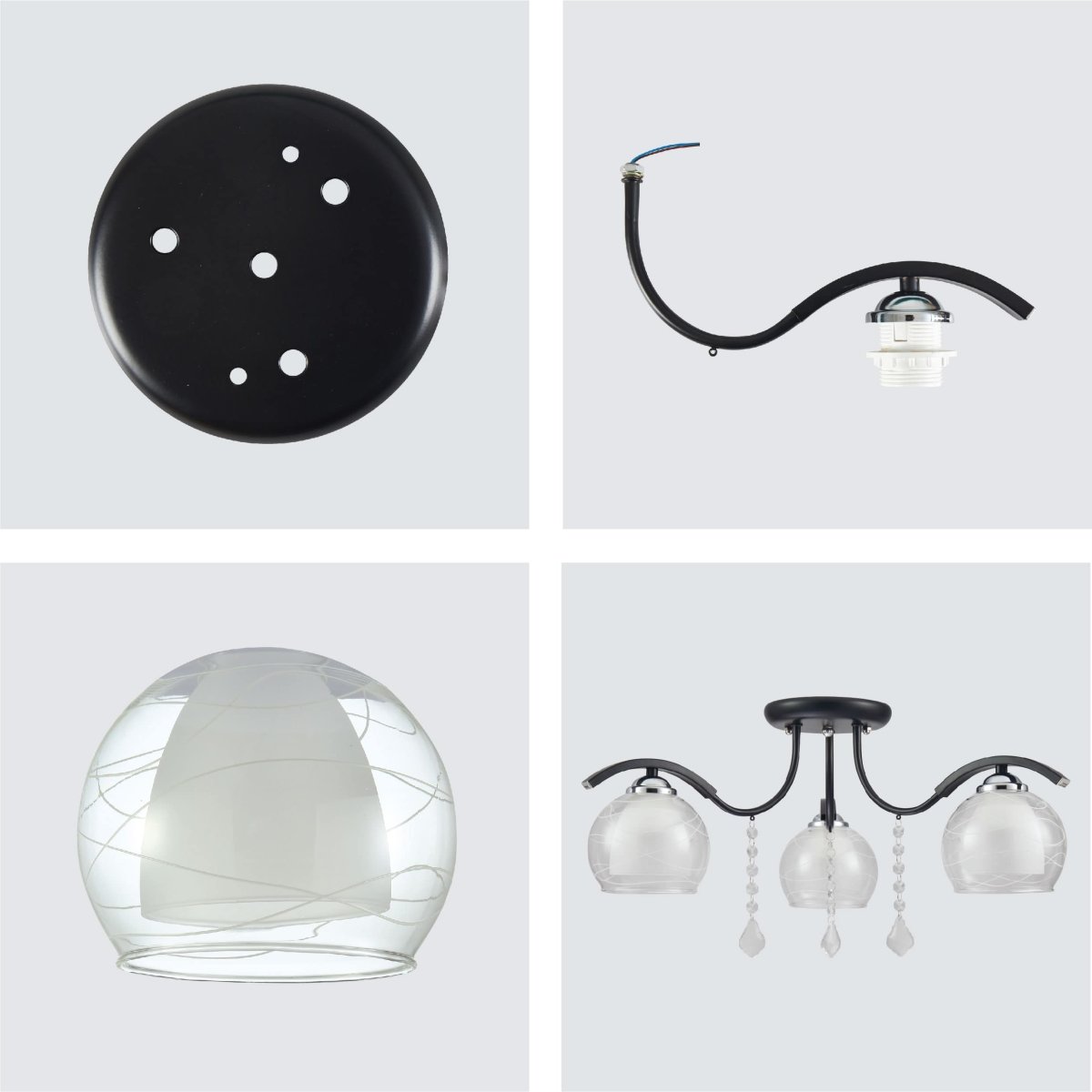 Details of Clear Opal Double Layer Bell Glass Black Metal Semi Flush Ceiling Light | TEKLED 158-193421