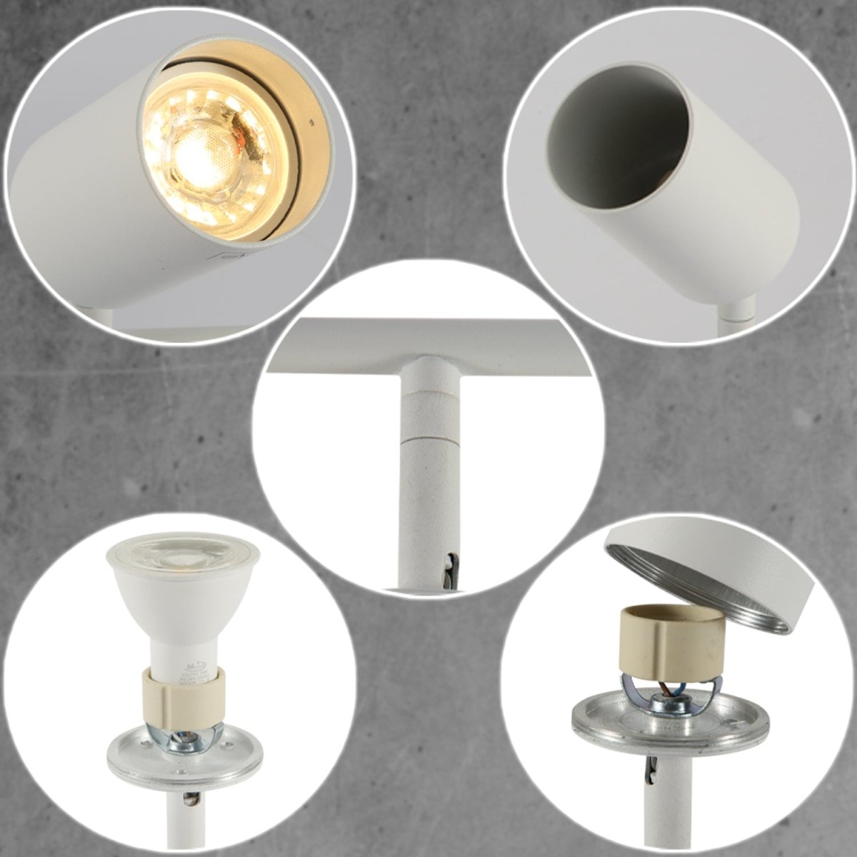 Detailed shots of 4 Way Cylinder Rod Spotlight with GU10 Fitting White | TEKLED 172-03062