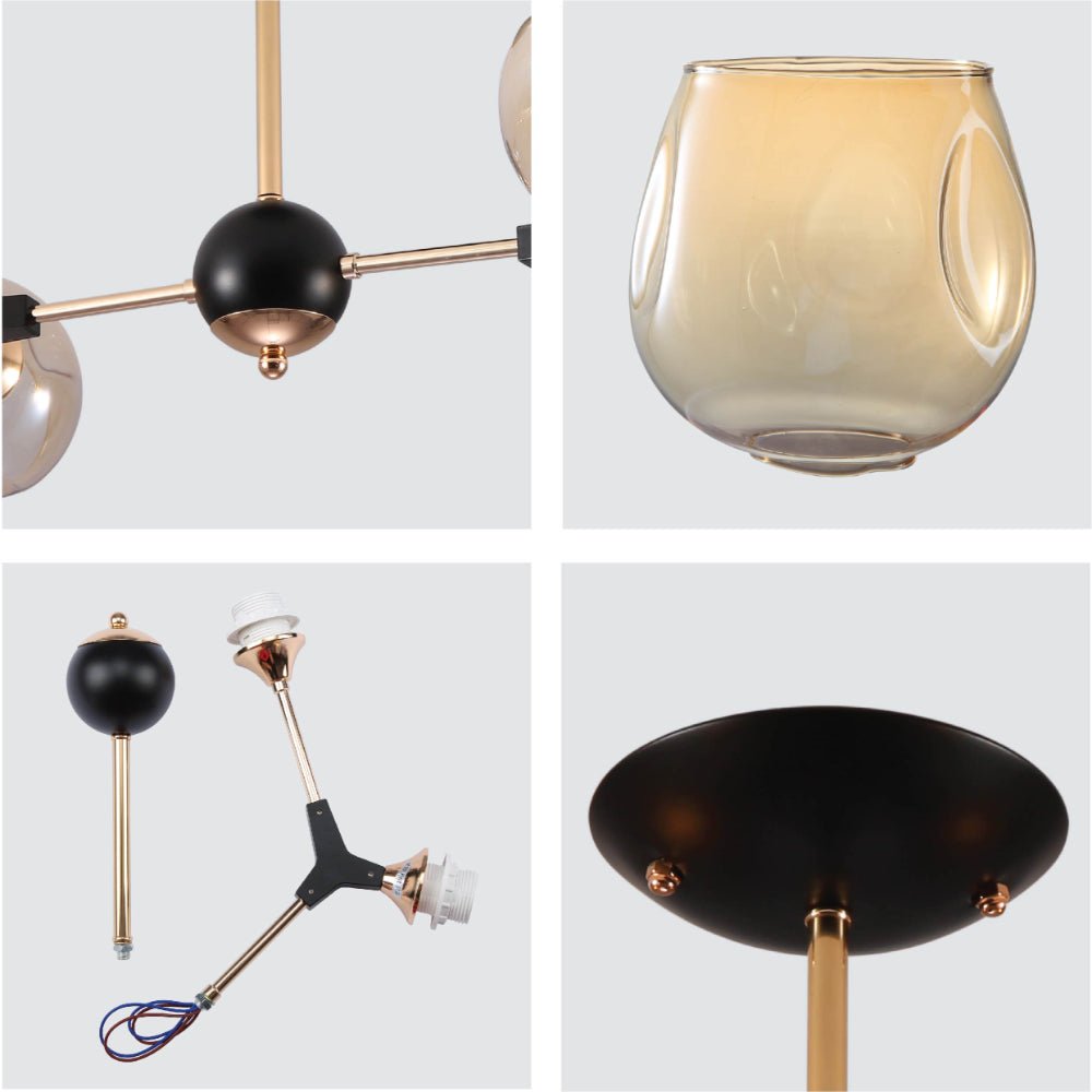 Detailed shots of Amber Bell Glass Sputnik Gold Semi Flush Ceiling Light E27 | TEKLED 159-17720
