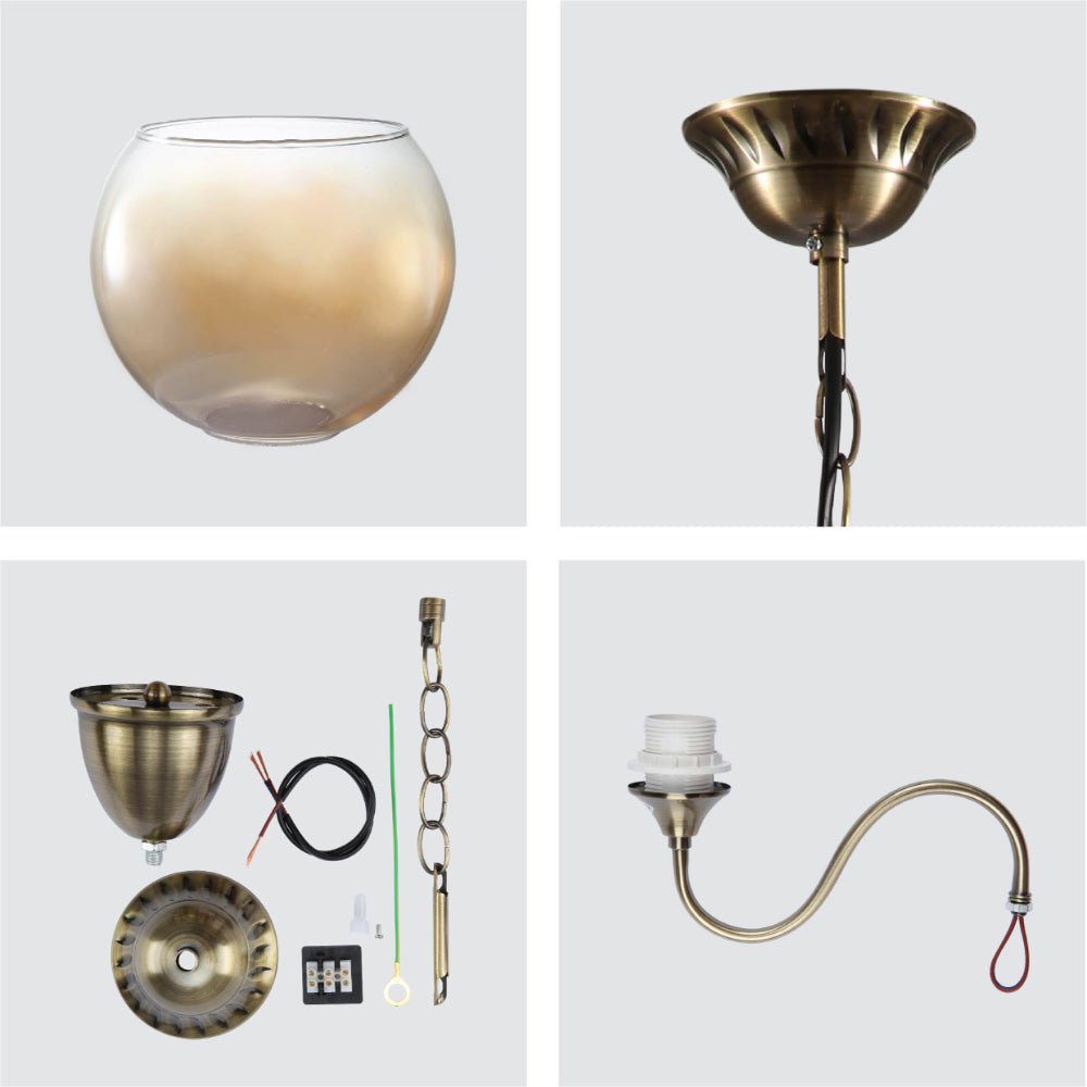 Detailed shots of Amber Dome Glass Antique Brass Swan Chandelier Ceiling Light | TEKLED 159-17768