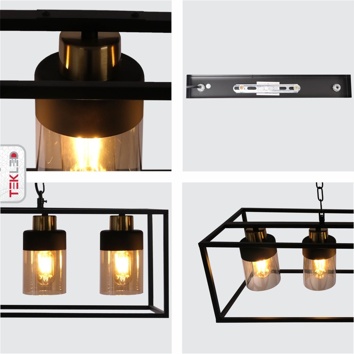 Detailed shots of Amber Glass Black Metal Body Island Chandelier with 5xE27 Fitting | TEKLED 159-17398