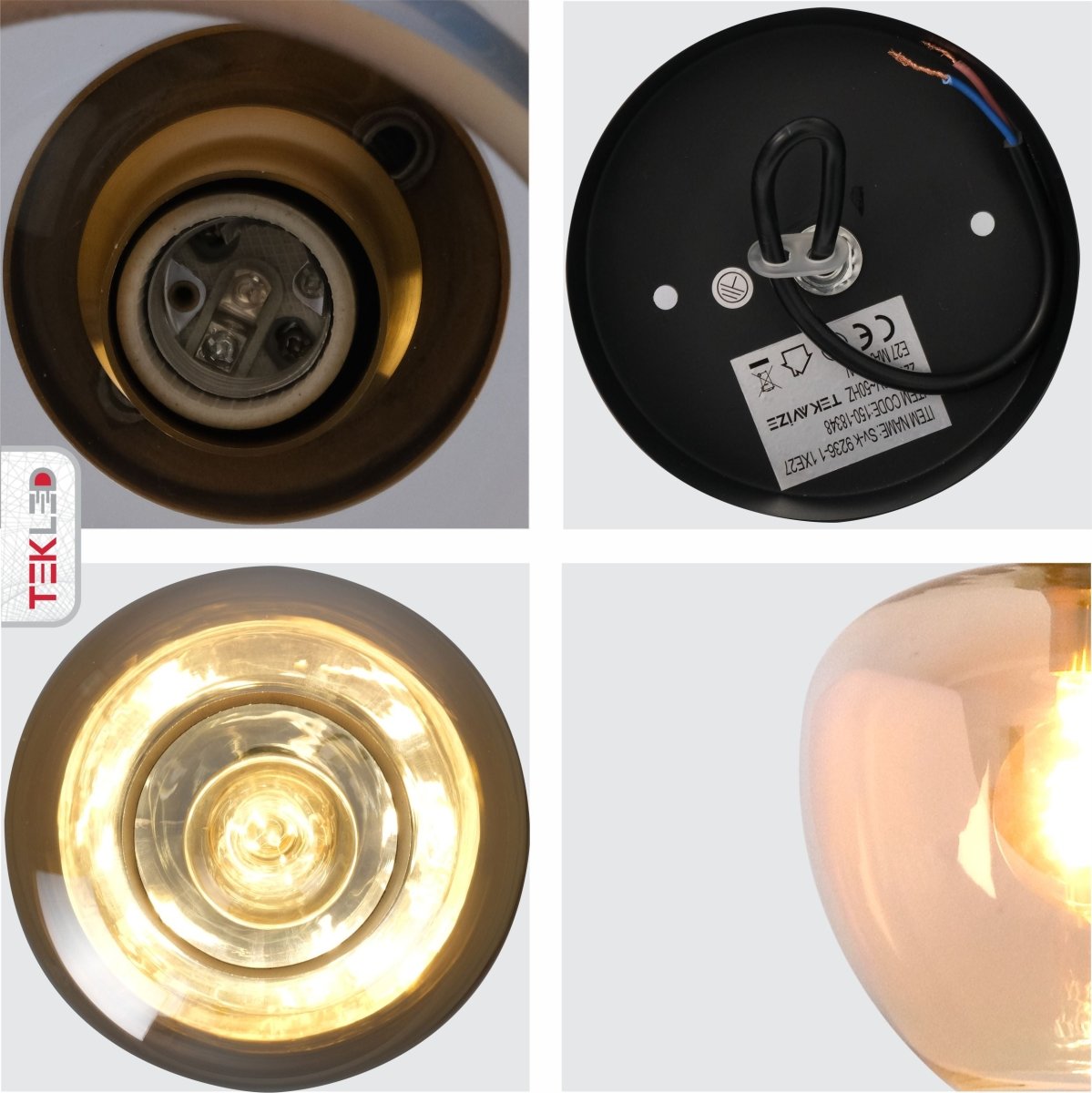 Detailed shots of Amber Glass Globe Pendant Light with E27 Fitting | TEKLED 150-18348