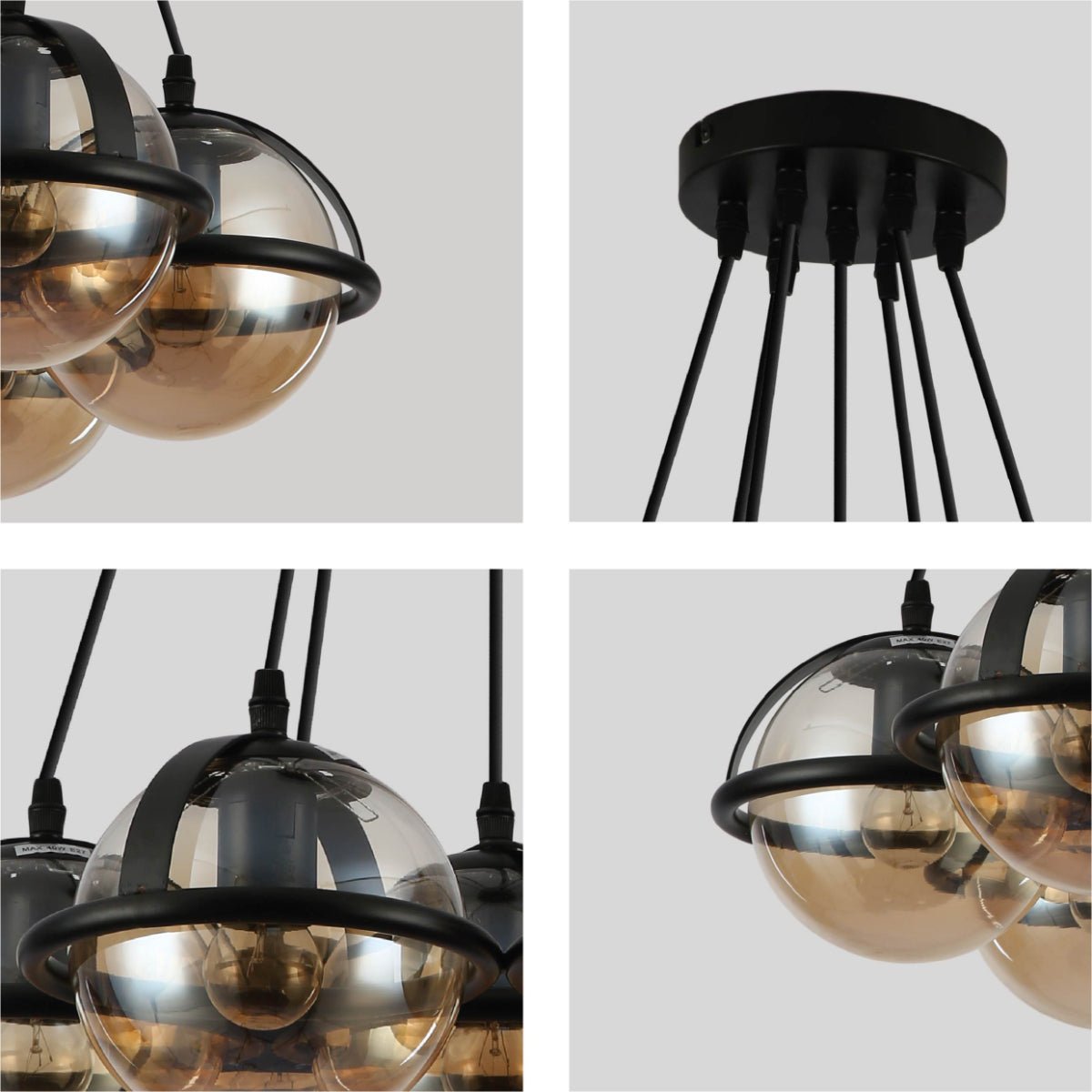 Detailed shots of Amber Globe Glasses Daisy Modern Ceiling Light with 7xE27 Fittings | TEKLED 150-18105