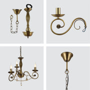 Detailed shots of Antique Brass Finishing Metal Body French Candle Vintage Crystal Ceiling Light with E14 | TEKLED 152-179534