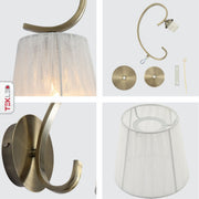 Detailed shots of Antique Brass Metal Body Rice White Fabric Shade Lantern Vintage Traditional Retro Wall Light with E27 Fitting | TEKLED 151-19812