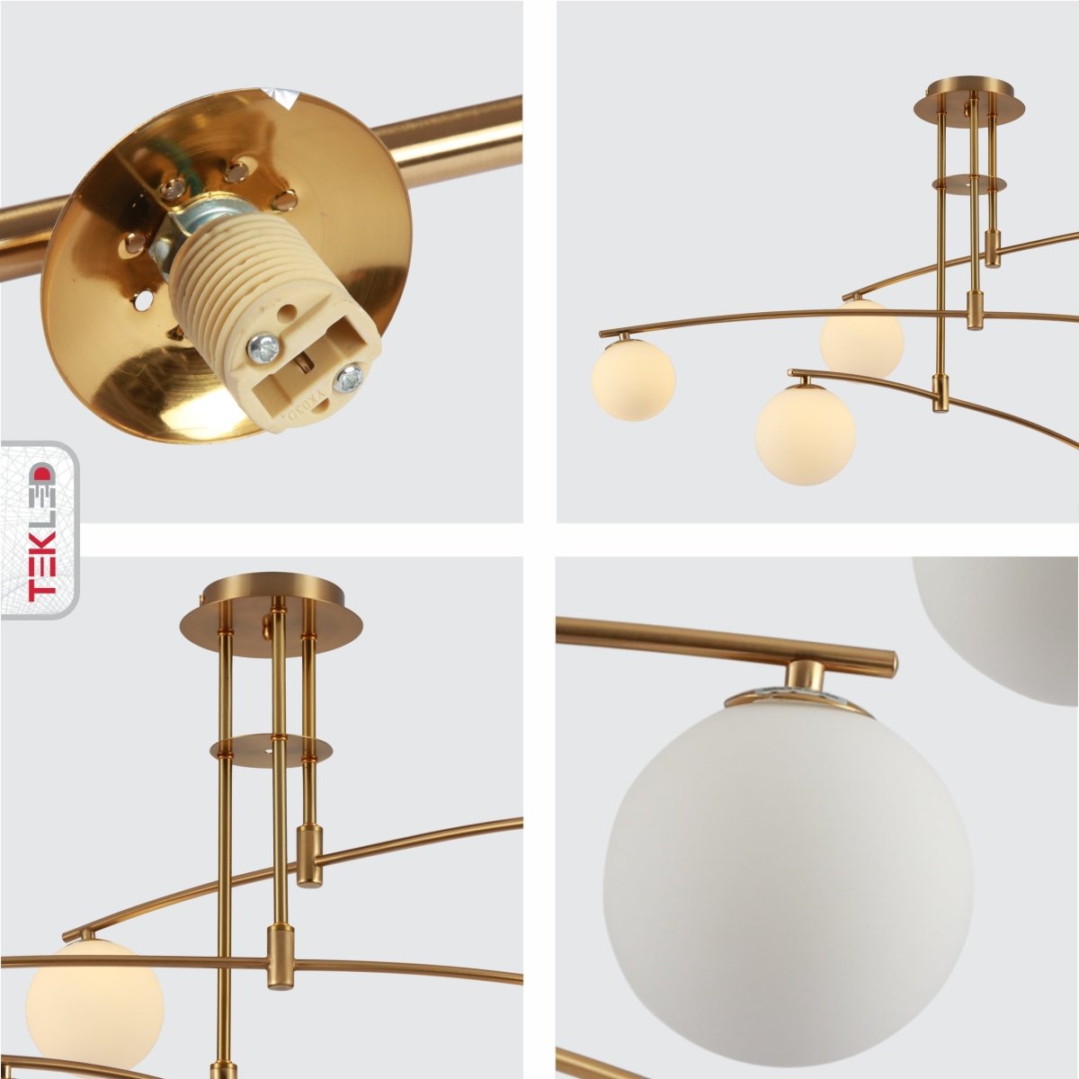 Detailed shots of Balanced Palm Modern Chandelier with 6xG9 Fittings Opal Globes and Gold Body | TEKLED 159-17488