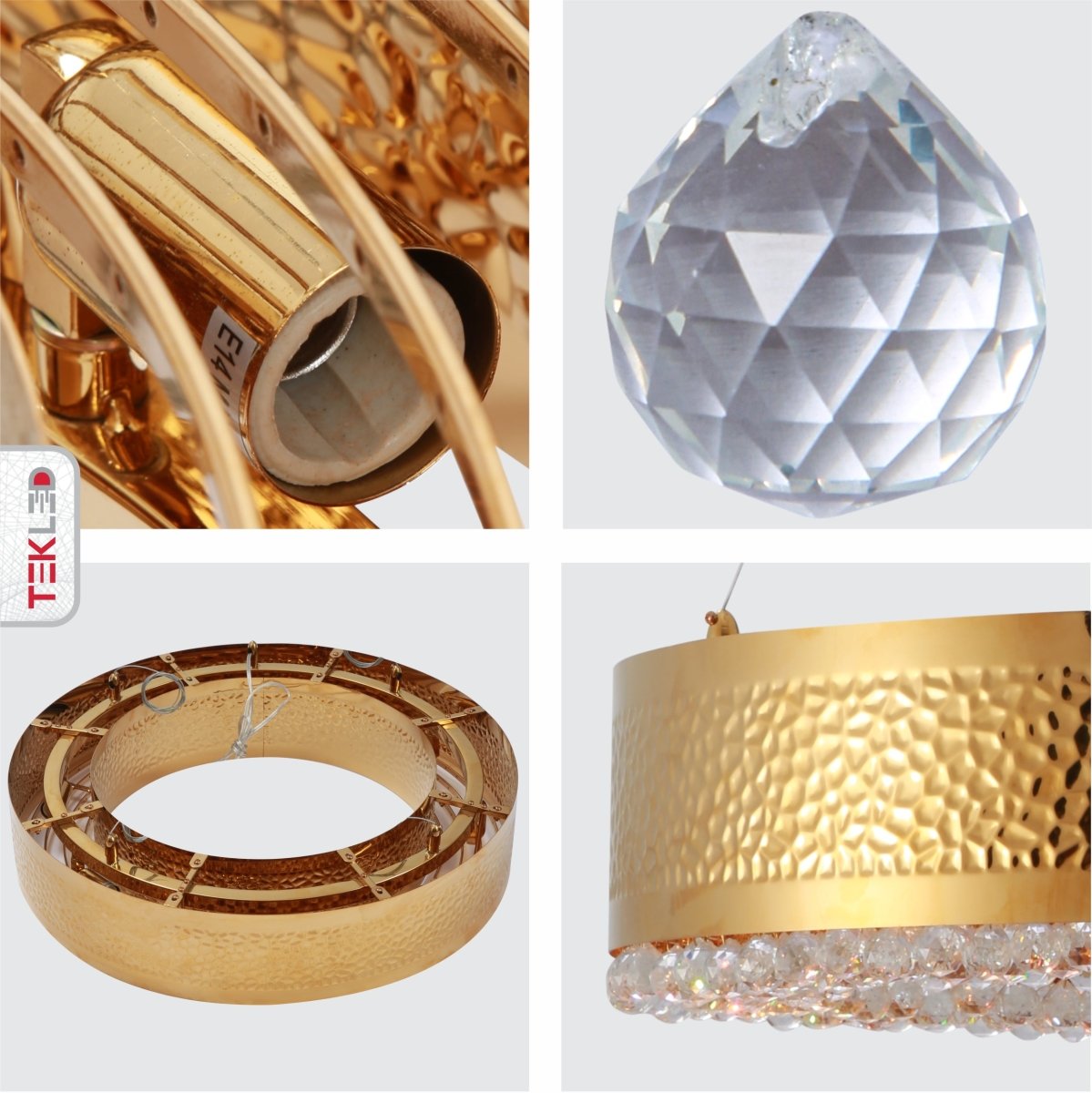 Detailed shots of Ball Crystal Gold Metal Chandelier D600 with 8XE14 Fitting | TEKLED 156-19564