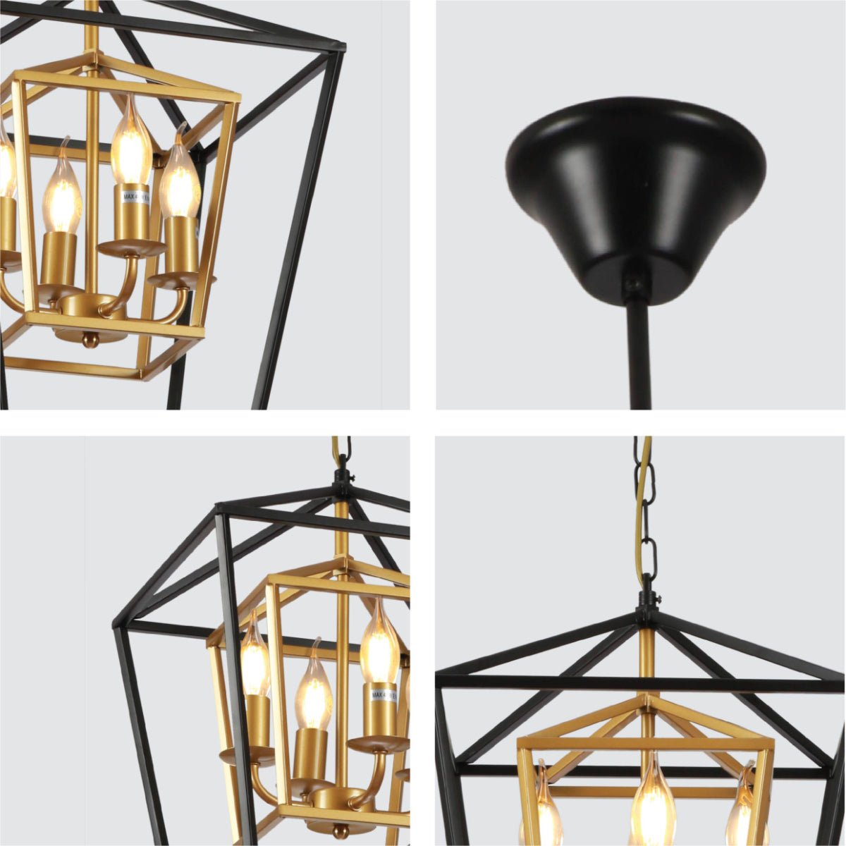 Detailed shots of Black and Gold Candle Farmhouse Vintage Pendant Ceiling Light with 4xE27 Fitting | TEKLED 159-17450