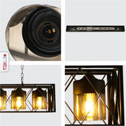 Detailed shots of Black Caged Metal Amber Cylinder Glass Island Chandelier with 5xE27 Fitting | TEKLED 158-19580