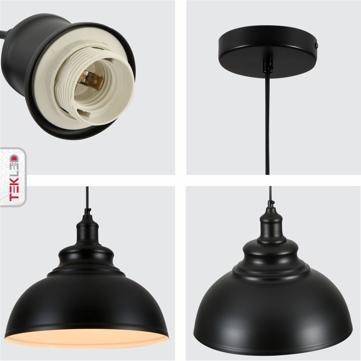 Detailed shots of Black Dome Industrial Large Metal Ceiling Pendant Light with E27 Fitting | TEKLED 150-18364