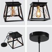 Detailed shots of Black Gold Caged Industrial Retro Square Pendant Ceiling Light with E27 | TEKLED 159-17862