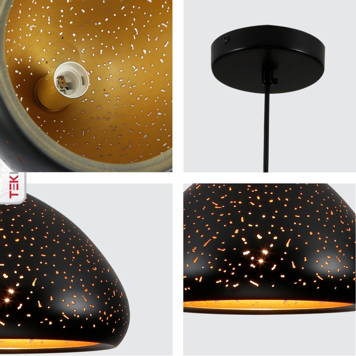 Detailed shots of Black Gold Dome Moroccan Night Milkyway Ceiling Pendant Light with E27 Fitting | TEKLED 150-18380