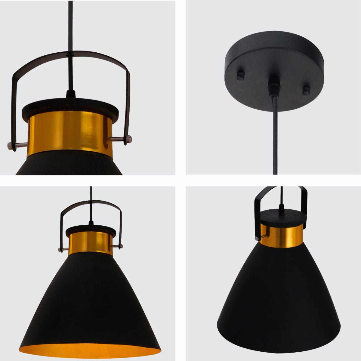 Detailed shots of Black Gold Funnel Modern Metal Ceiling Pendant Light with E27 Fitting | TEKLED 150-18112