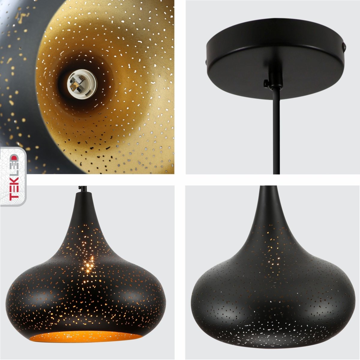 Detailed shots of Black Gold Indian Dome Moroccan Night Milkyway Ceiling Pendant Light with E27 Fitting | TEKLED 150-18384