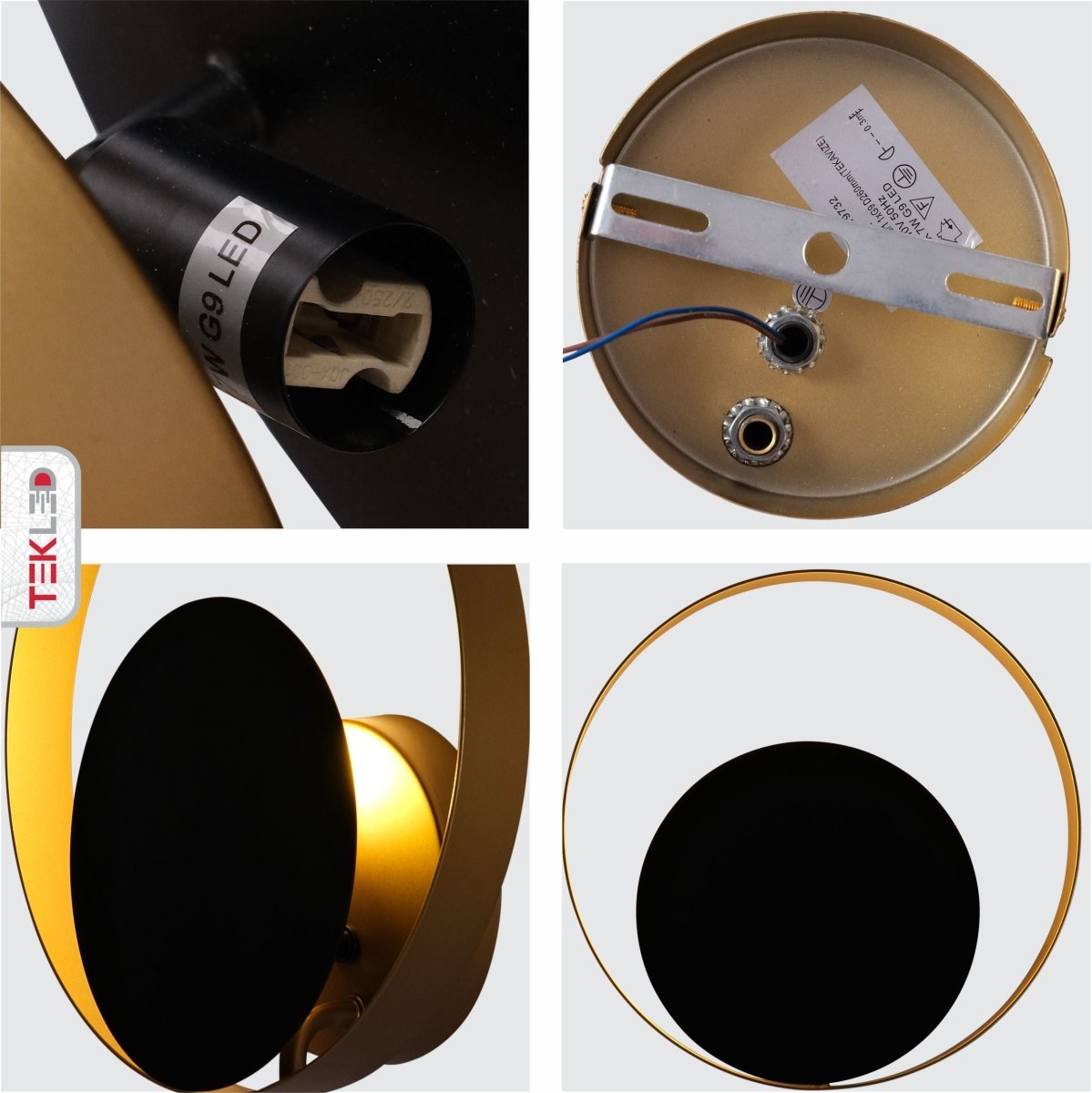 Detailed shots of Black Gold Metal Flat Wall Light with G9 Fitting | TEKLED 151-19732