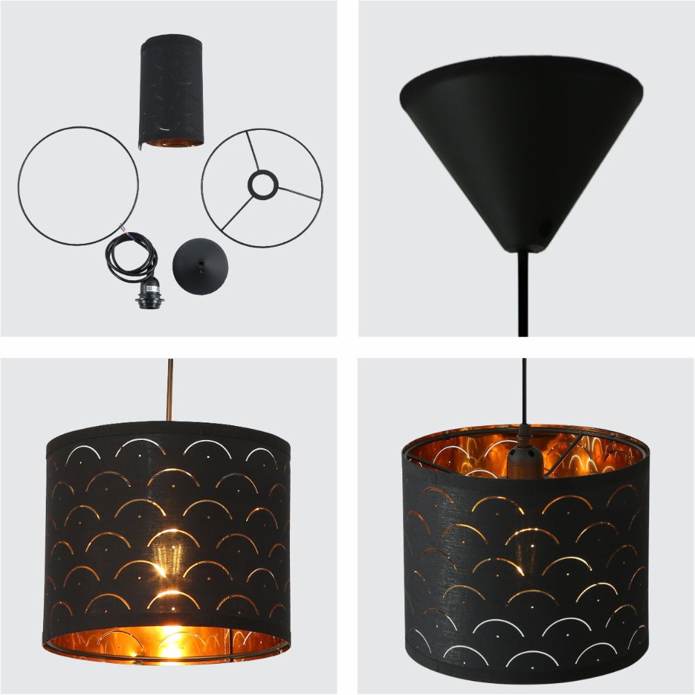 Detailed shots of Black Gold Shade Scandinavian Modern Pendant Ceiling Light Small with E27 Fitting | TEKLED 158-19590