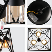 Detailed shots of Black Metal Body Amber Cylinder Glass Cage Cuboid Chandelier with 3xE27 Fittings | TEKLED 159-17414