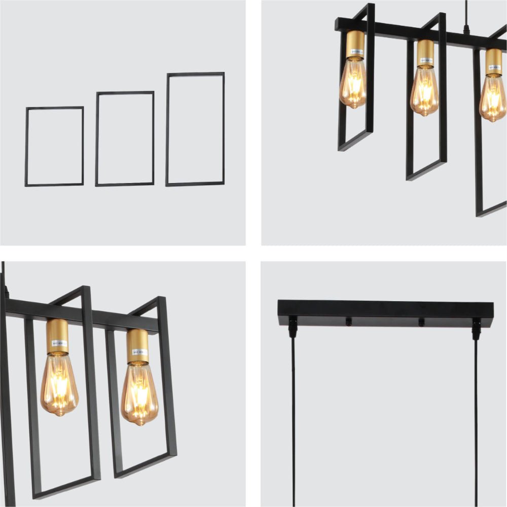 Detailed shots of Black Metal Body Cage Modern Kitchen island Chandelier Ceiling Light with Gold 6xE27 Fittings  | TEKLED 159-17874