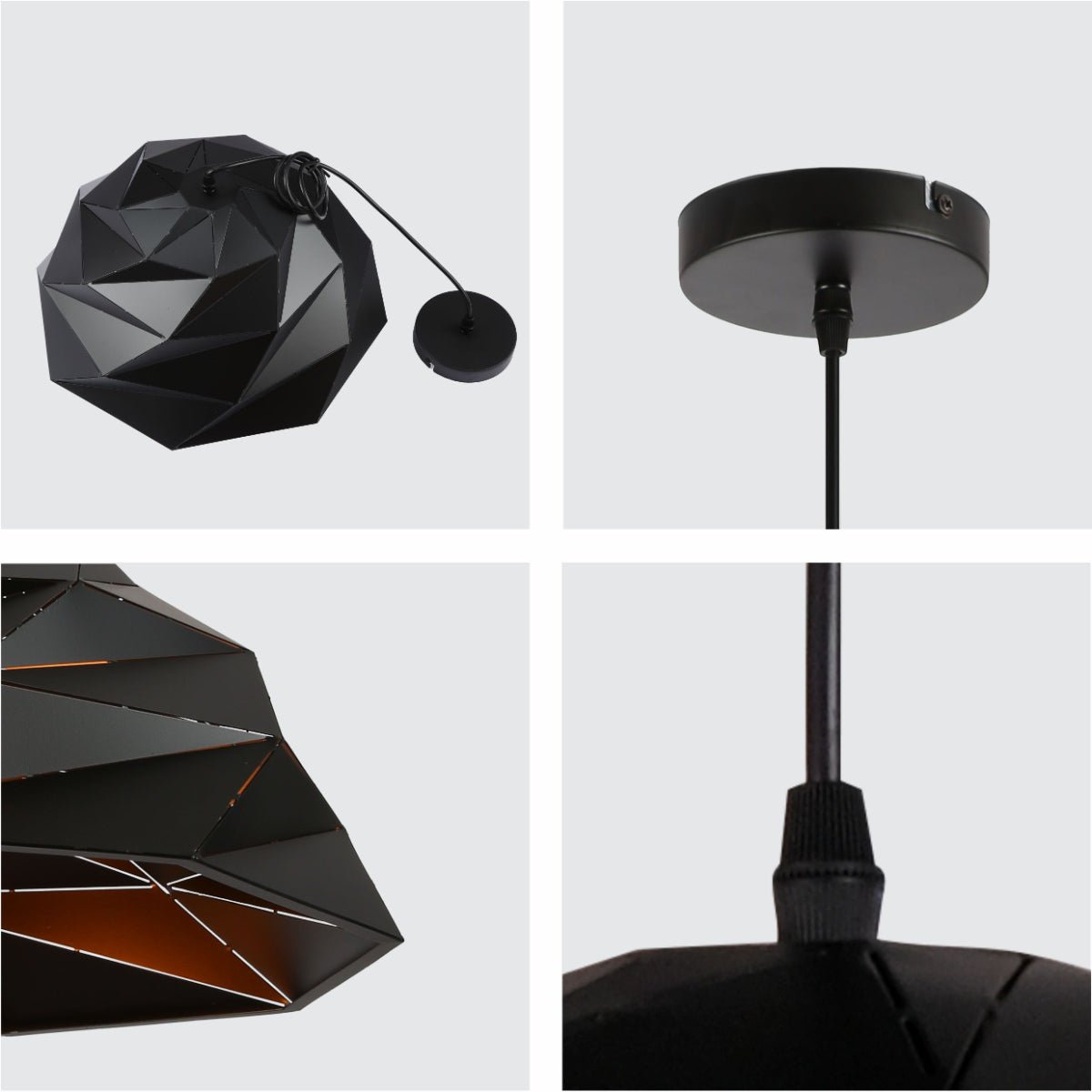 Detailed shots of Black Metal Laser Cut Dome Modern Pendant Light D450 with E27 Fitting | TEKLED 150-18298